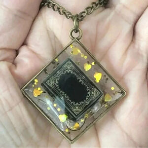 Handmade Diamond Book Lover Reader Teacher Librarian Writer Bronze Long Necklace